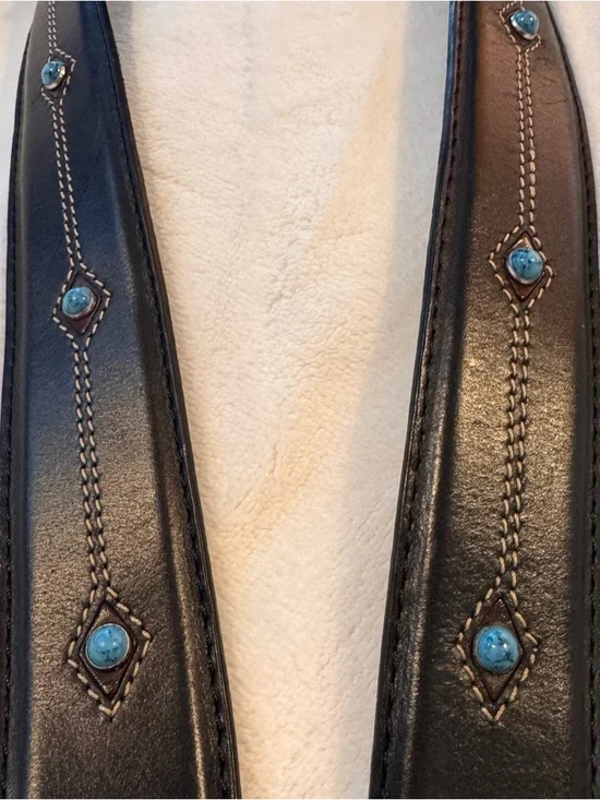 Vintage Brighton black Leather Belt with Turquoise Accents - Size 34 - Picture 5 of 7